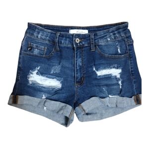 KanCan Rolled Hem Heavy Distressed Shorts